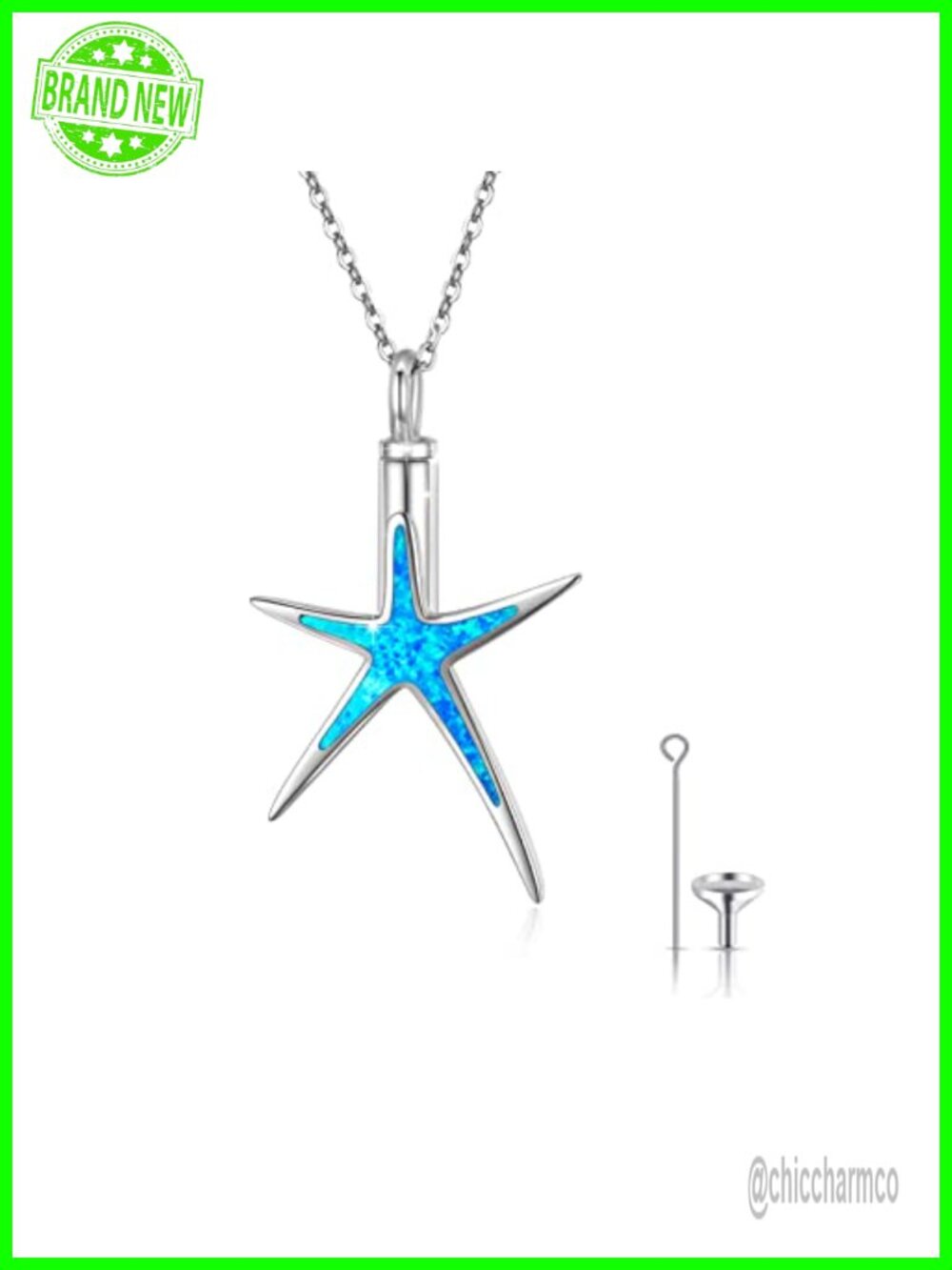 S925 Sterling Silver Starfish Urn Necklace Blue Opal Memory Keepsake